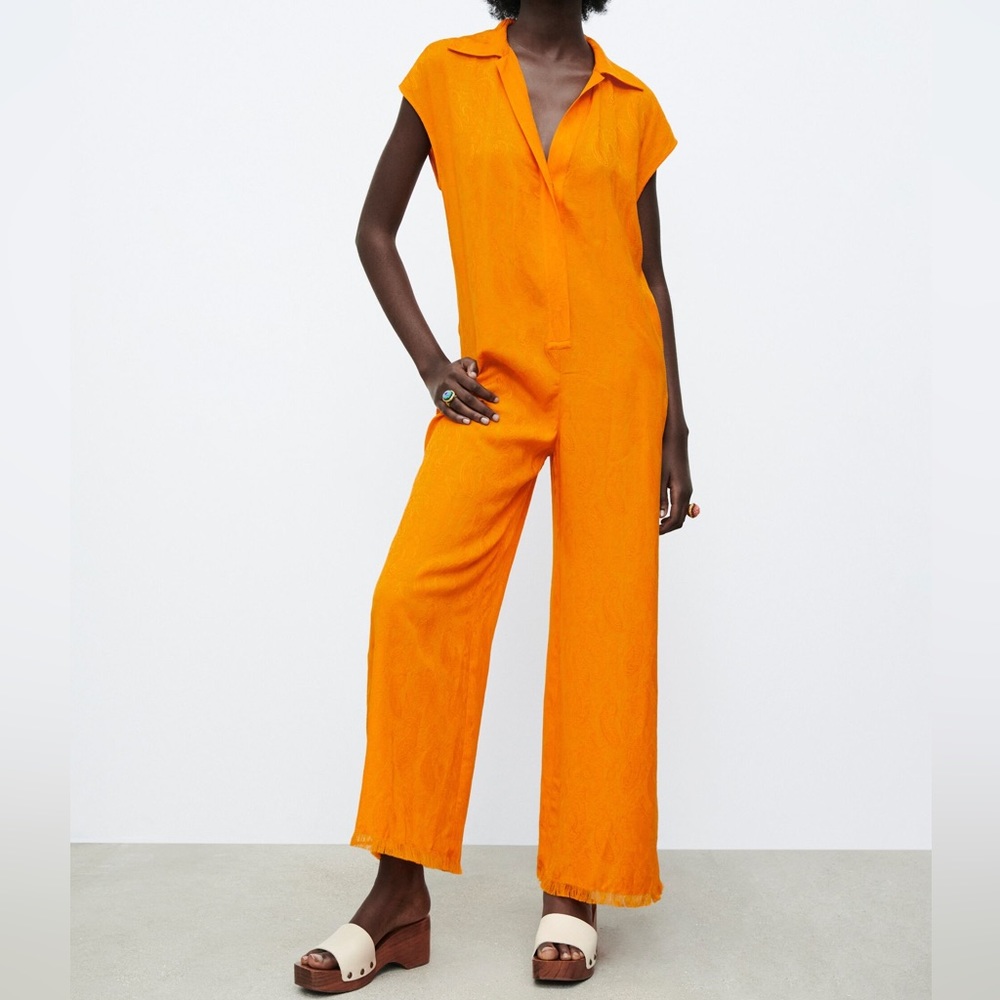 NWT! ZARA Orange Jacquard Jumpsuit!